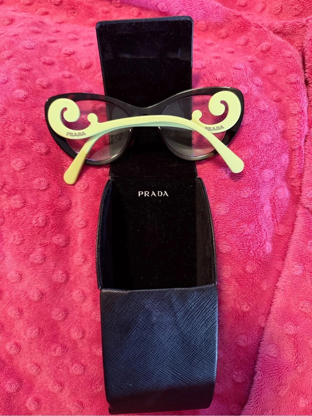 Prada baroque glasses tortoise shell with green swirl with case